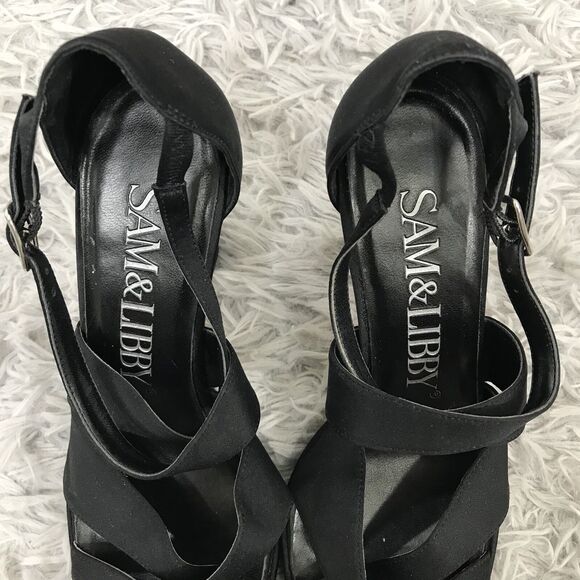 SAM & LIBBY SANDAL HEELS Carla Satin Black Straps 6.5 M - Picture 7 of 8